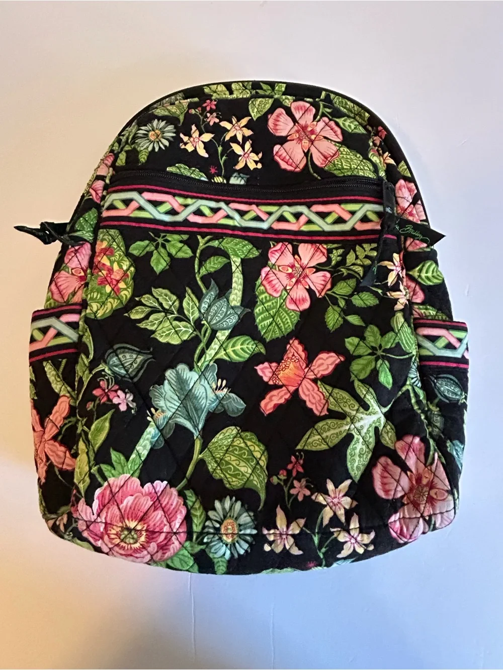 Vera Bradley Quilted Floral Backpack in Pink and Green